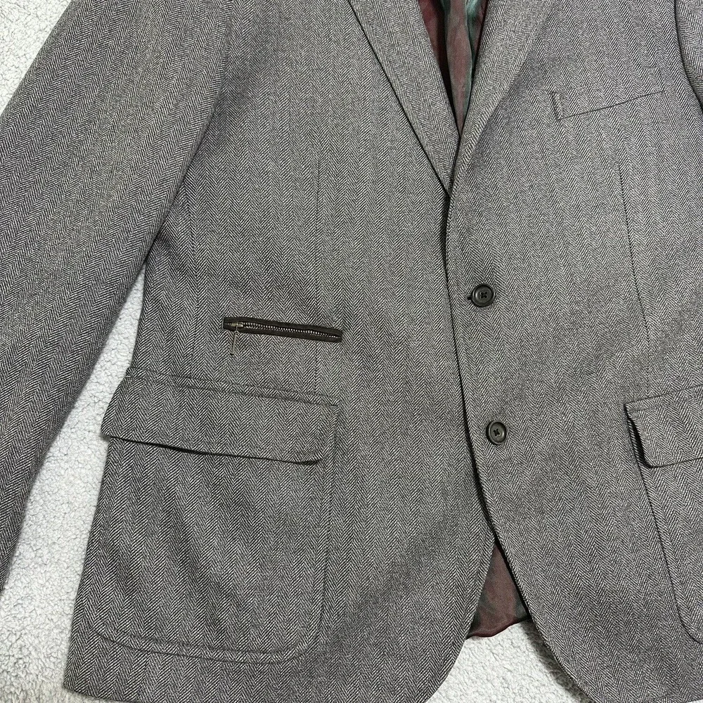 Ibiza Pagano Men’s 100% Gray Wool‎ Blazer Black Armpatch Size 46 R With Flaws